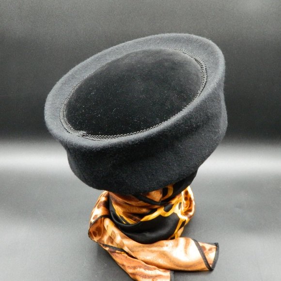 Frederick Fox Boutique for Neiman Marcus Black Wool and Velvet Pillbox Hat - Picture 5 of 9